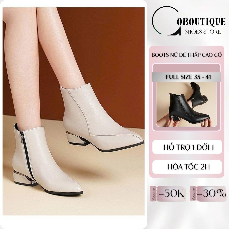 [ DA MỀM CAO CẤP ] HOT 2026 Giày boot đế thấp cổ thấp mũi nhọn gân chỉ xéo siêu êm sang trọng S036