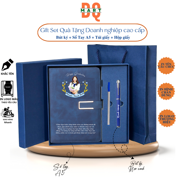 Combo Hộp Quà Doanh Nhân, Đẳng Cấp- Giftset khắc tên,  câu chúc, logo, nội dung theo yêu cầu, DQMart