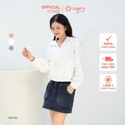 Áo gió nữ co giãn kéo khóa có mũ dài tay năng động, thể thao SUNFLY SFA1055