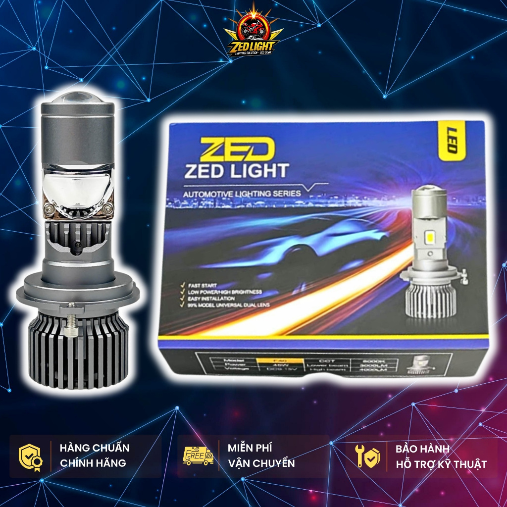Đèn Pha Bi Cầu Mini F40 ZED LIGHT - 12 24V DC 45W Chân H4 Lắp Ô Tô Xe Máy - Bảo Hành 24 Tháng