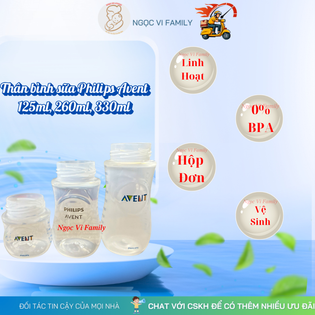 Thân bình sữa Philips Avent Chính hãng 125ml 260ml 330ml - Bình sữa không bao gồm cổ và núm