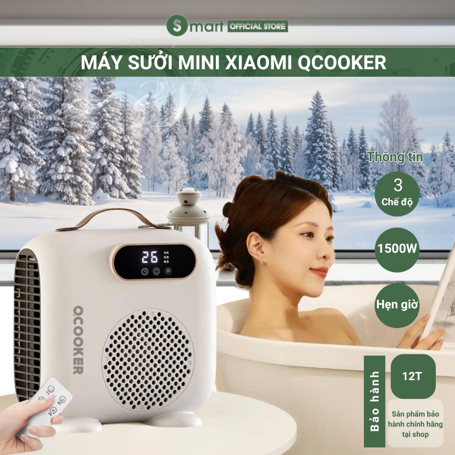 (ĐỜI MỚI NHẤT) Máy sưởi mini Qcooko, quạt sưởi mini để bàn 2 chiều 2200W LÀM NÓNG NHANH,bảo vệ QUÁ NHIỆT an toàn