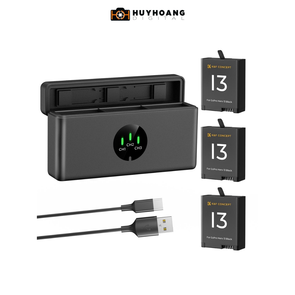 Pin K&F CONCEPT Dành cho Gopro Hero 13 | 3 Pin, 1 Sạc KF28.0087