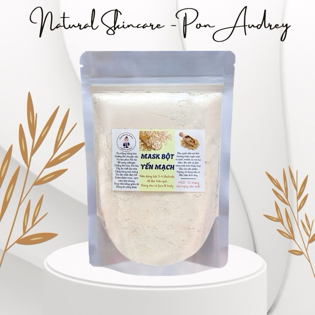 Bột yến mạch xay mịn nguyên chất đắp mặt giúp dưỡng ẩm sáng da, kiềm dầu giảm mụn mờ thâm