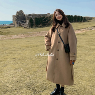 Áo khoác nữ dạ ép kèm đai dáng mangto dài hai lớp phong cách vintage Hàn Quốc XTT KAH24