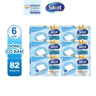 [HANNAH x SILCOT]  Bộ 6 hộp Bông trang điểm (bông tẩy trang) Silcot 82 miếng/hộp