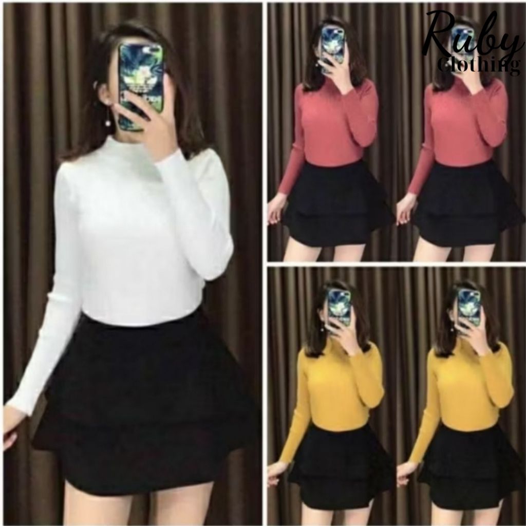 Áo cổ cao 6cm  thun gân tay dài
