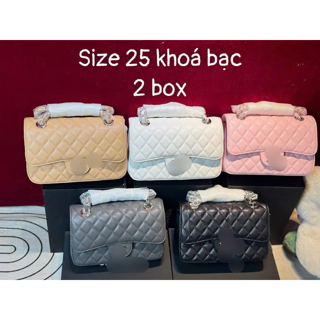 Túi xách nữ C.N size 23- 25 full box 2 nắp gập tag vàng và tag bạc