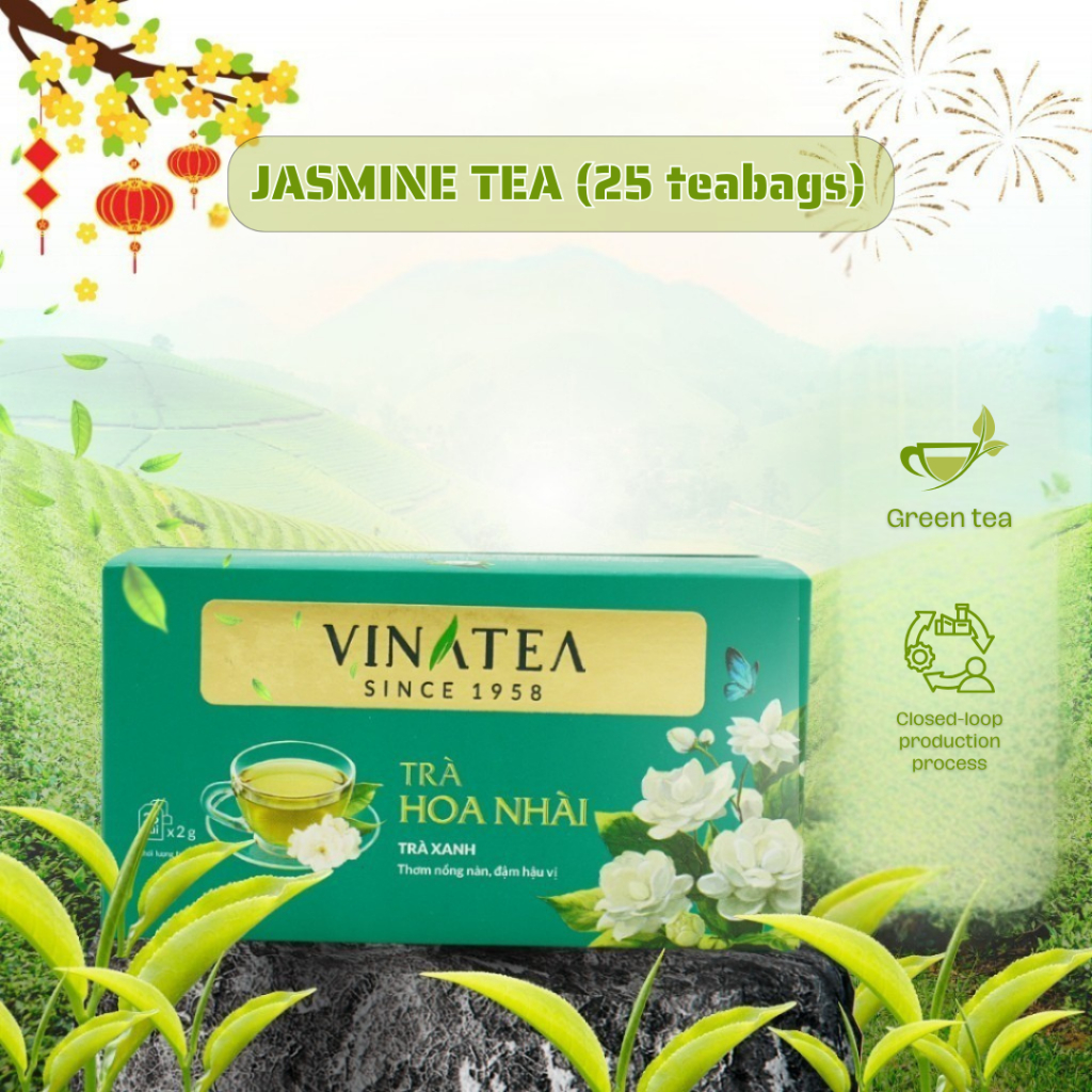 Vinatea Jasmine Tea Bags – Natural jasmine fragrance, mild sweetness (25 bags x 2g, 50g)