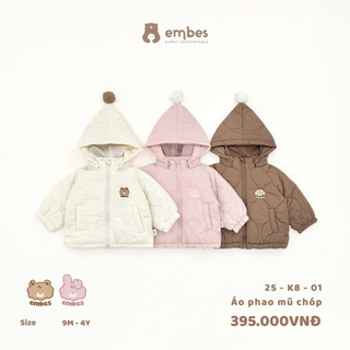  Áo phao mũ chóp Embes 25-K8-01 cho bé trai bé gái. Áo khoác phao mùa đông chất dày dặn cho bé BEO.Kids 