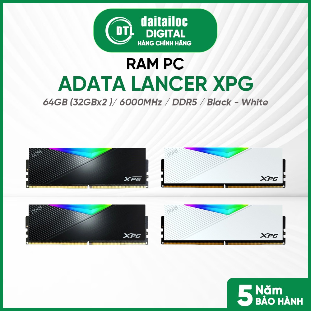 RAM PC ADATA LANCER XPG DDR5 64GB (32GBx2) 6000Mhz CL30 ĐEN / TRẮNG ( AX5U6000C3032G ) - Chính hãng 