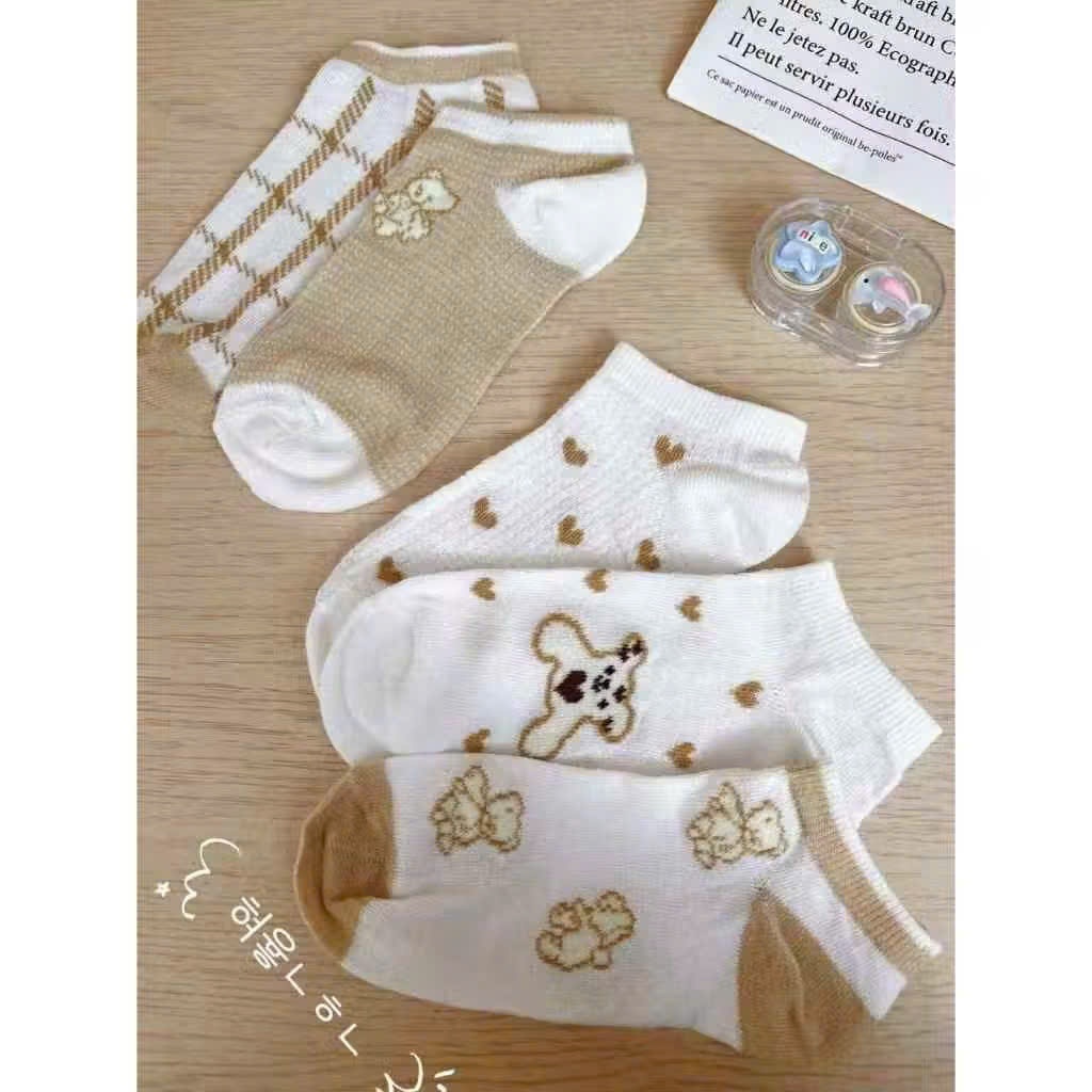 Sét 5 đôi tất công chúa cổ ngắn in hình gấu