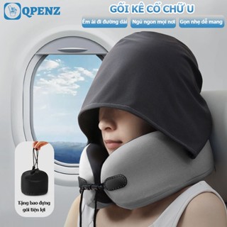  Gối kê cổ QPENZ chữ U thiết kế công thái học hỗ trợ đau mỏi vai gáy ngủ ngon mềm mại có nón đi kèm 