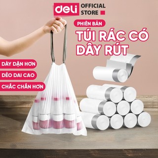  Cuộn Túi Rác Dây Rút Deli Chất Liệu Dày Dặn Dai Không Rò Rỉ Chống Rách cho thùng rác 10L 15L 20L Gia Đình Văn Phòng 