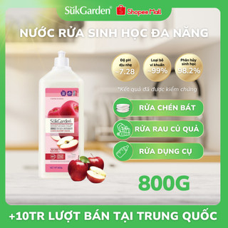  Nước Rửa Sinh Học SukGarden Táo 800g Chiết Xuất Enzyme Thực Vật-Hỗ Trợ Rửa Chén Bát Rau Củ Quả 