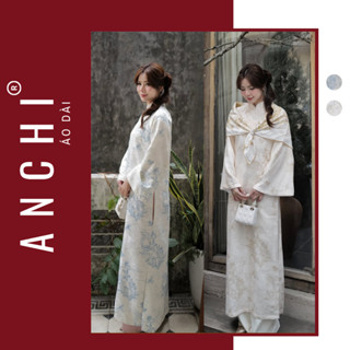 ANCHI - Áo Dài Châu Vũ Dáng Suông Tay Dài, Chất Vải Gấm Vân Thêu Họa Tiết Màu Sang Trọng