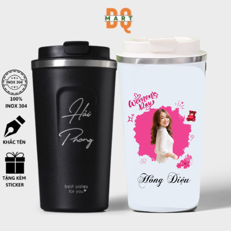 Bình giữ nhiệt Holic khắc tên theo yêu cầu, cốc giữ nhiệt inox 304 cao cấp đựng coffee 510ml –DQMart