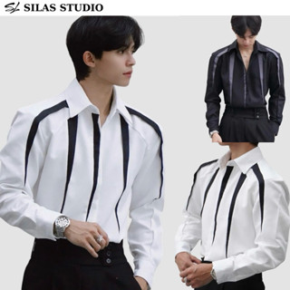 (New Item)(Form Tôn Vai) Áo sơ mi Silas Phối INVERCROWN họa tiết sọc chéo lạ mắt