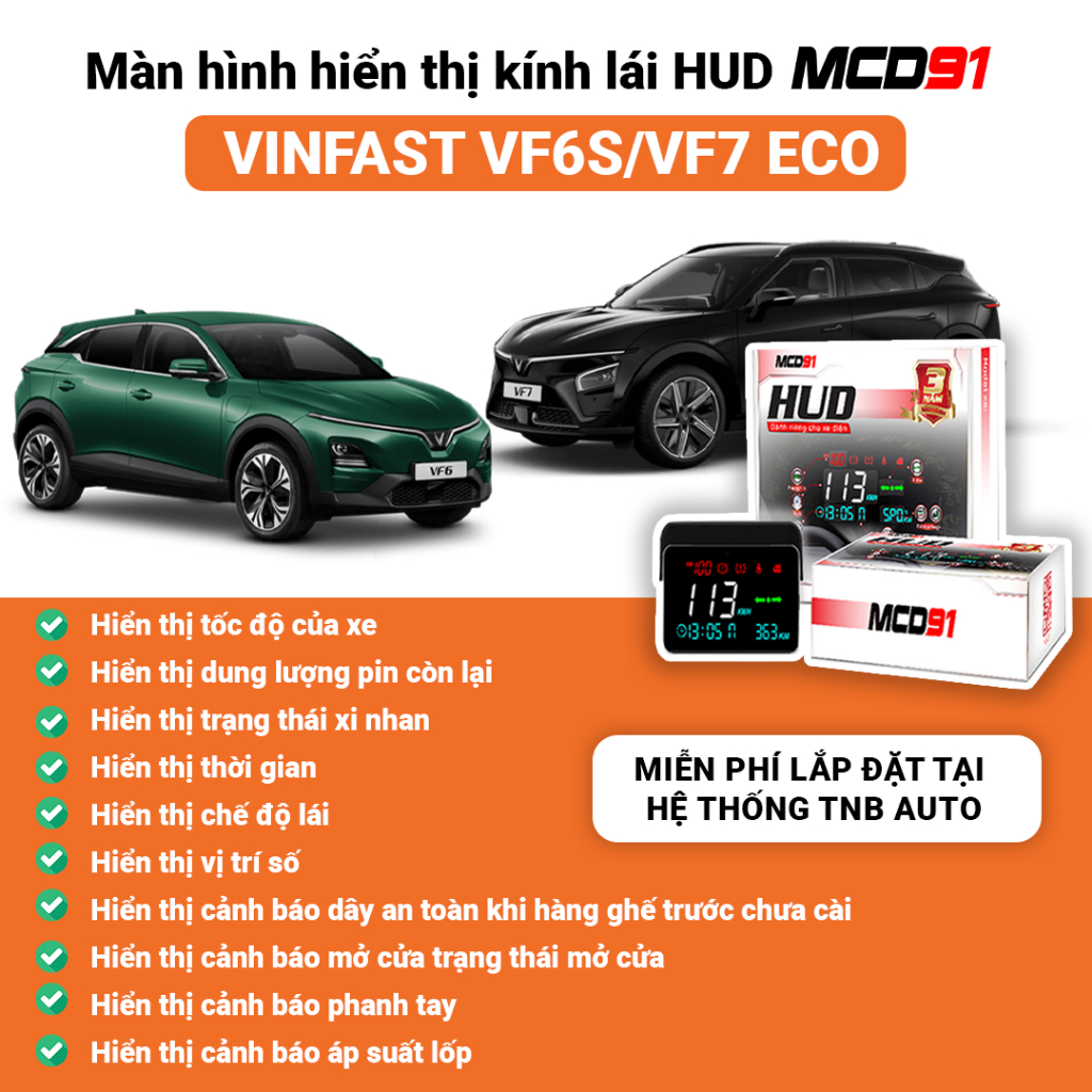 Màn hình hiển thị thông tin trên kính lái HUD xe Vinfast VF6S và VF7ECO - Độ nét cao, BH 36 tháng