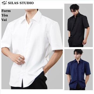 (Form Tôn Vai) Áo Sơmi Tay Ngắn SILAS Trơn Cotton Chéo Nam Giấu Cúc Cổ Bẻ Thoáng Mát
