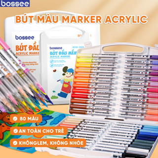 Hộp 60 Màu Acrylic Marker đầu mềm, màu sắc tươi sáng, chất liệu an toàn dành cho trẻ em, học sinh tô màu giá rẻ