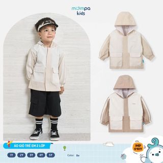  Áo khoác gió cho bé Mompa 1-5 tuổi có mũ 2 lớp lót lưới mềm mại khoá kéo bo ống ấm áp 0107 