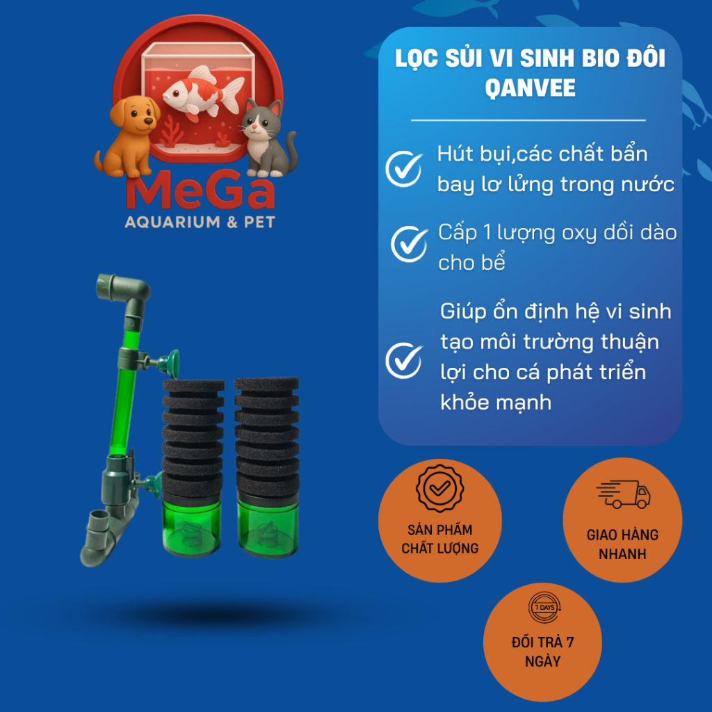Lọc sủi vi sinh Bio đôi Qanvee QS-100A/200A - Có khoang chứa thêm vật liệu lọc