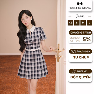 [NEW COLLECTION] Váy Đầm Liền Nữ Dáng Xoè Jane Dress Hoạ Tiết Caro Cổ Điển Juletbygiang Phối Đai Nơ