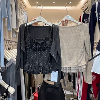   Bigsize 55-100kg  Set cardigan phối áo hai dây chấm bi nữ tính 