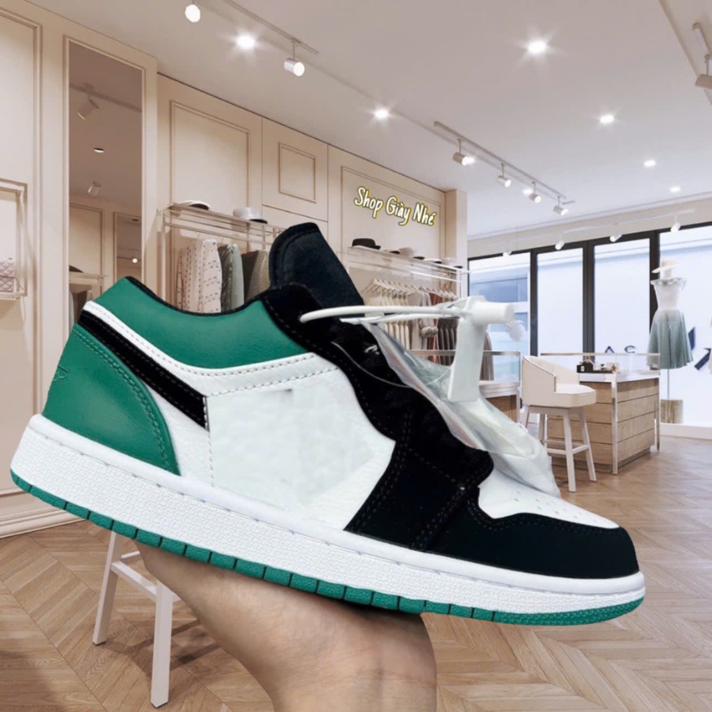 Giày sneaker jd low 1 Mystic Green cổ thấp đen trắng gót xanh lá Cao Cấp Full Bill Box