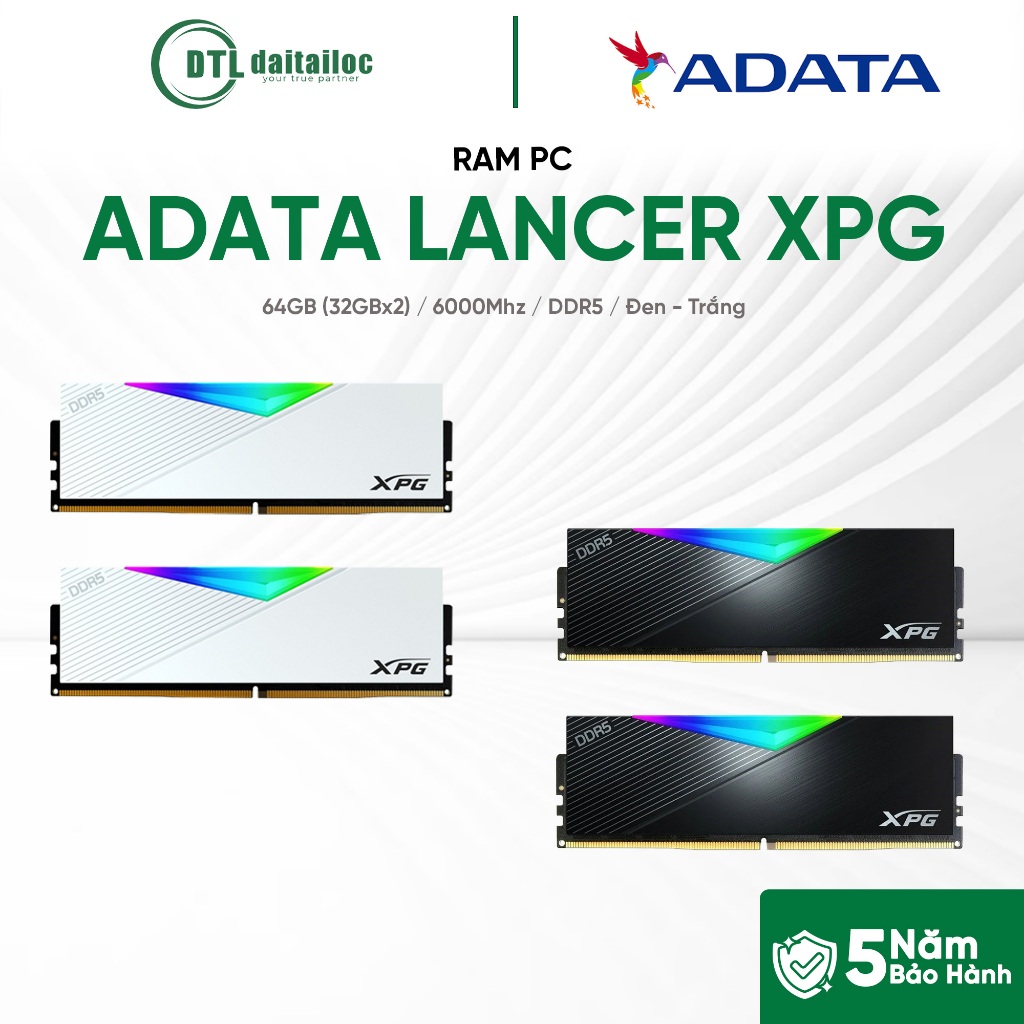 RAM PC ADATA LANCER XPG DDR5 64GB (32GBx2) 6000Mhz CL30 ĐEN / TRẮNG ( AX5U6000C3032G ) - Chính hãng 