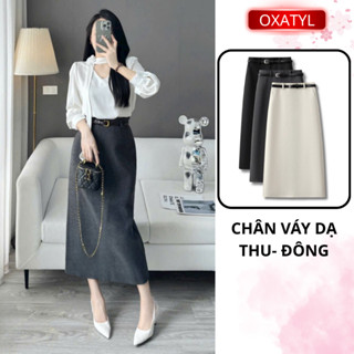 Chân váy dạ dài 80cm váy quảng châu cao cấp chất dạ dày mịn dáng váy chữ a OXATYL V641