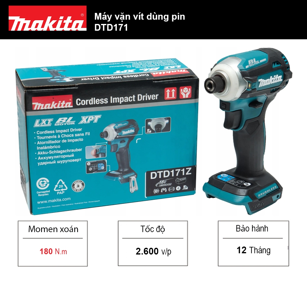 Máy vặn vít dùng pin 18V Makita DTD171 | Makita Việt Nam
