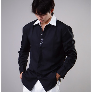 (New Arrival) Sơmi SILAS Ver2 Thêu 2 Lớp Cổ Cotton Chéo Menswear Form Rộng Tôn Vai
