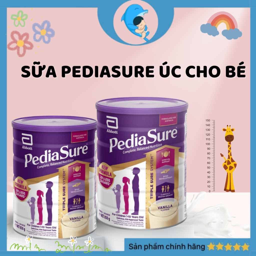 Sữa bột Pediasure Úc vị vani hỗ trợ tăng đề kháng, phát triển toàn diện cho bé từ 1-10 tuổi (Lon 850g)