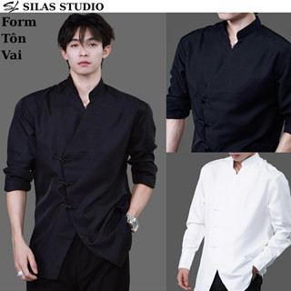 Áo sơ mi nam cổ tàu dài tay SILAS CRUTCHES, Áo Sơ Mi Thiết Kế Cổ Đứng Trẻ Đẹp Thời Trang Chất Liệu Cotton Đứng Form