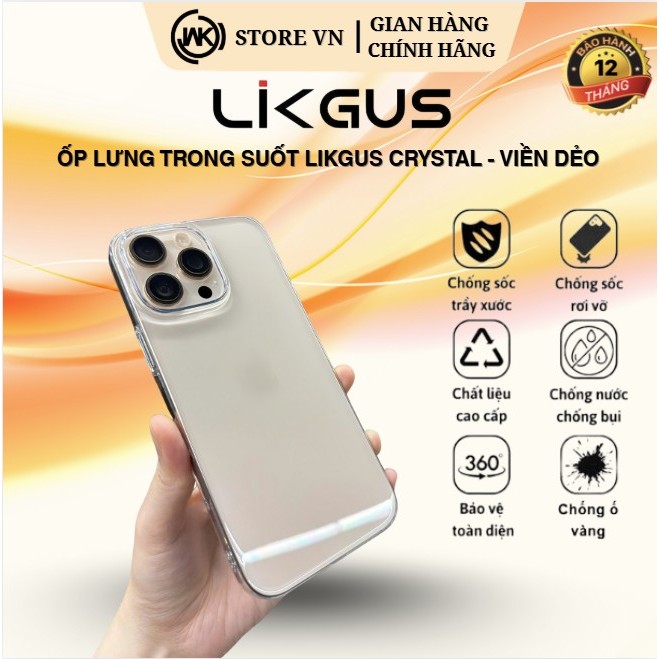 Ốp Lưng Trong Suốt LIKGUS WK Lưng Cứng Hạn Chế Ố Vàng Cho IP Series 11-12-13-14-15-16-17 Viền TPU Dẻo Dễ Tháo Lắp | BigBuy360 - bigbuy360.vn