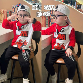  Bộ Thu Đông Cho Bé Bộ Dài Tay Áo Thun Cotton Siêu Nhân Nhện Phối Màu Trắng Đỏ - Nhà Cam 