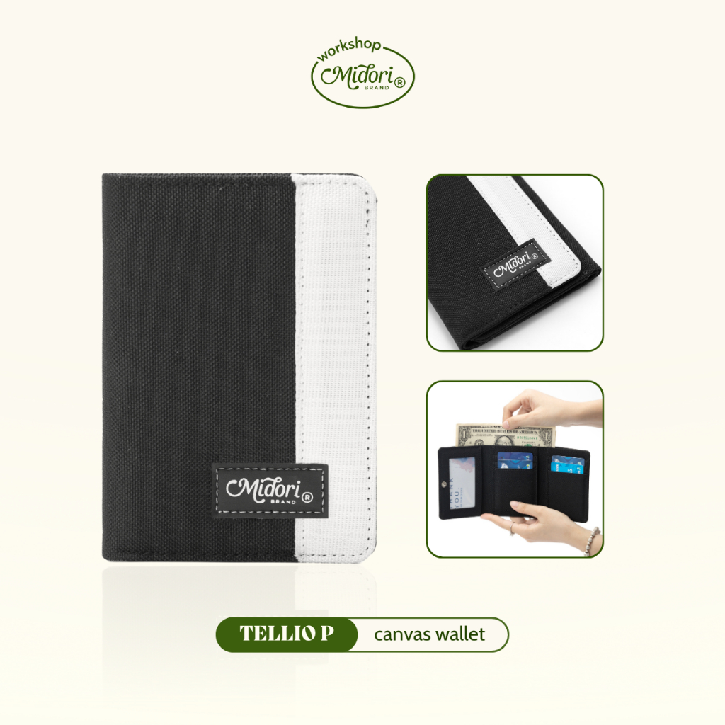 Ví Vải Gập Ba Nam Nữ TELLIO Phối Trượt Nước Bóp Đựng Tiền Thẻ Nhiều Ngăn Polyester | Mi Midori