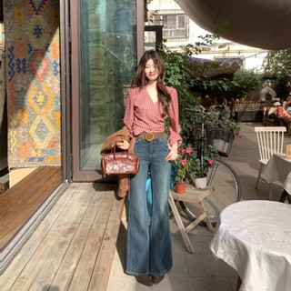   HÀNG ĐẶT TRƯỚC  Quần Jean nữ ống loe Clara cạp cao dáng dài ống rộng màu wash xanh vintage tôn dáng hack chân 