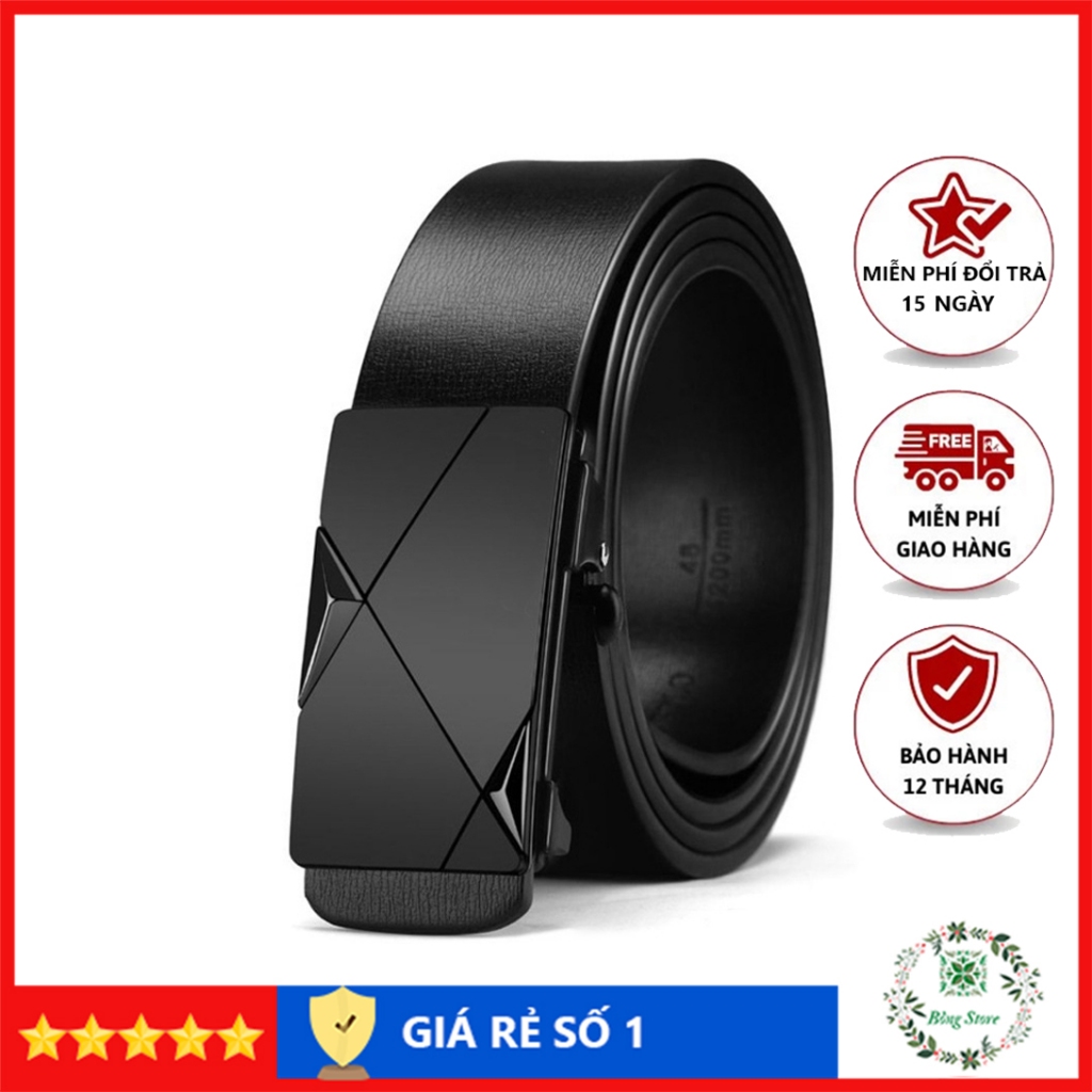 Thắt lưng nam da cao cấp, dây lưng nam mặt khóa tự động màu đen, nịt da sang trọng TLHT6
