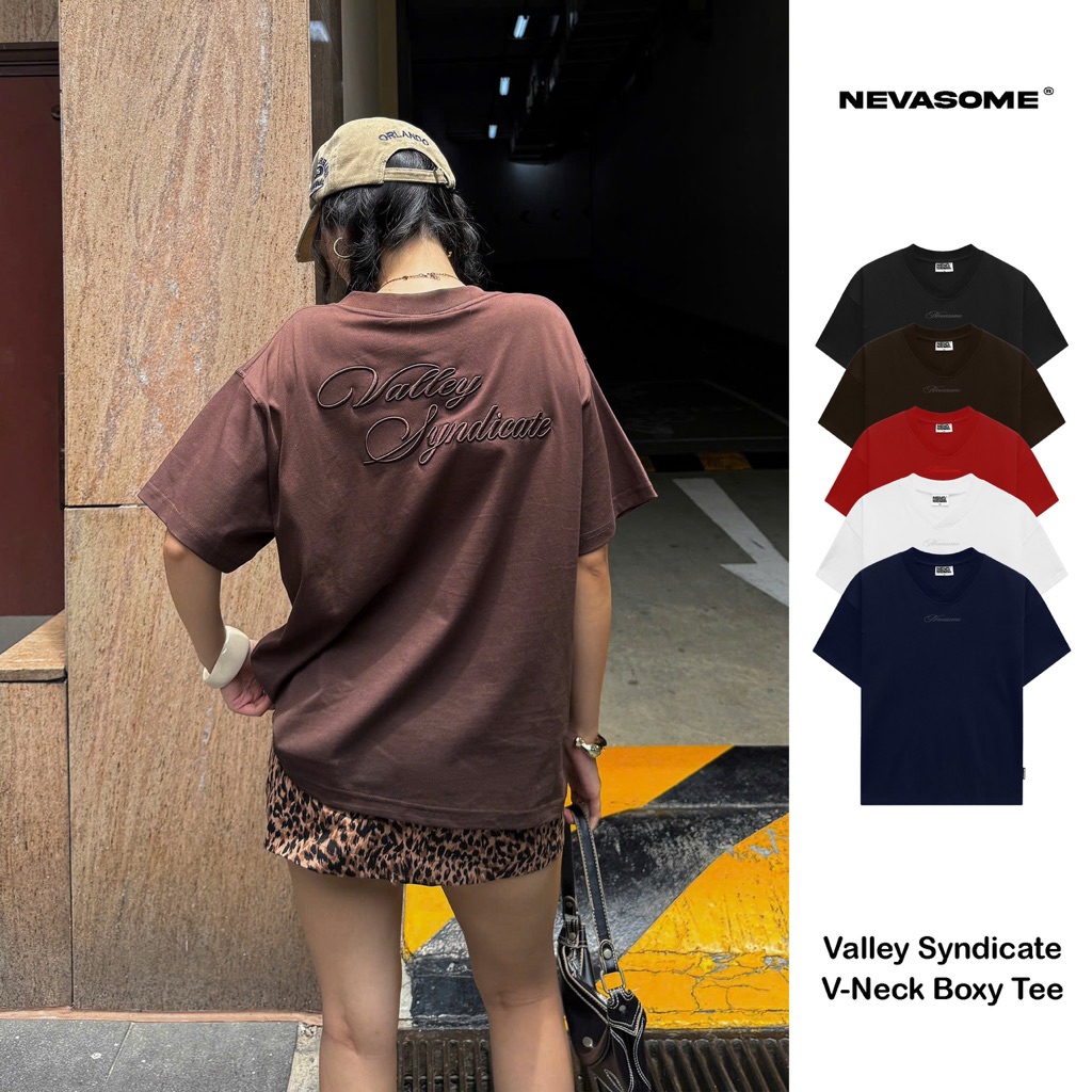 Áo Thun Boxy Cổ V-Neck Valley Nevasome Thêu Nổi Cotton 250gsm Local Brand Tay Lỡ Form Boxy Rộng Nam Nữ | BigBuy360 - bigbuy360.vn