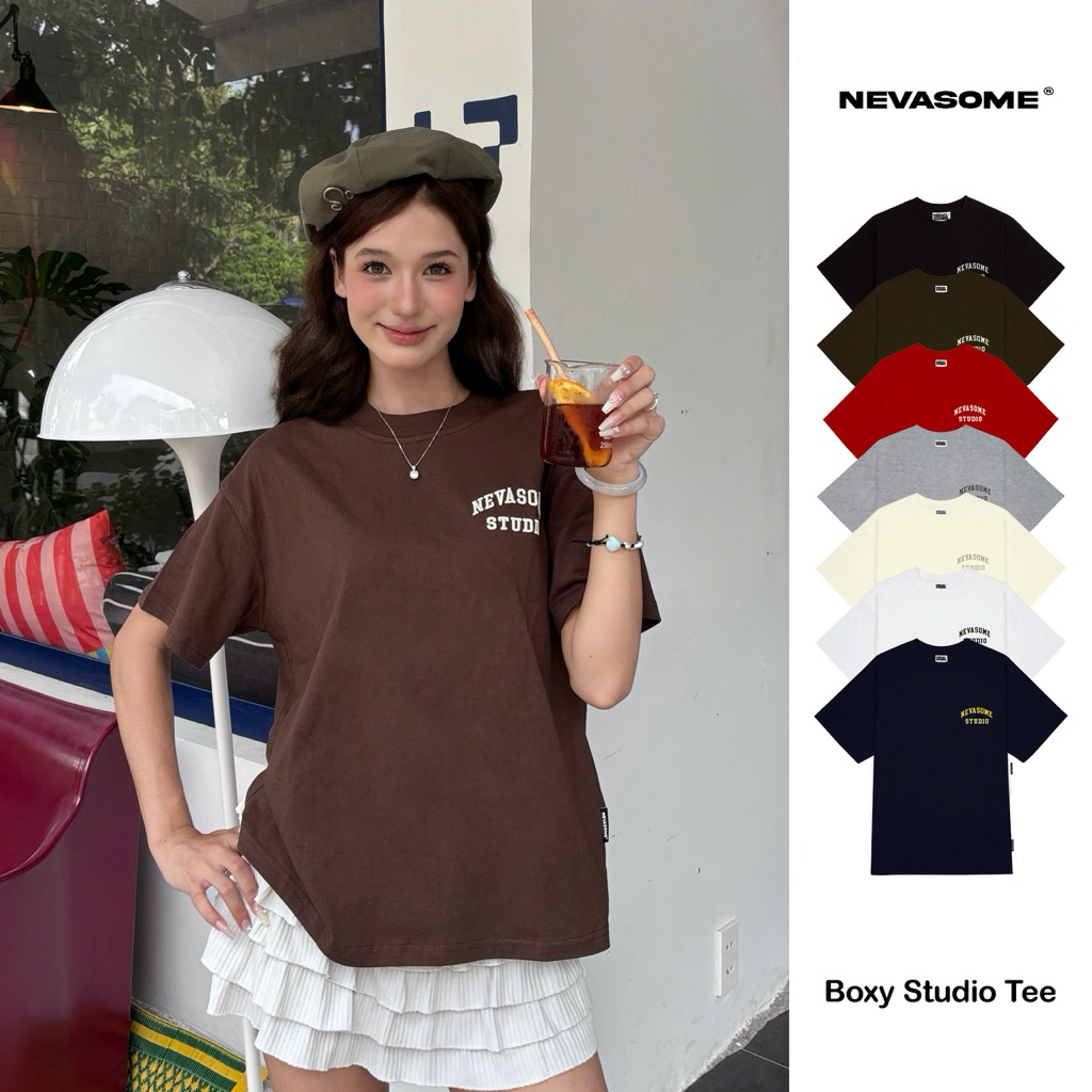 Áo Thun Studio Boxy Tee Nevasome Thêu Nổi Cotton 250gsm Local Brand Tay Lỡ Form Boxy Rộng Nam Nữ | BigBuy360 - bigbuy360.vn