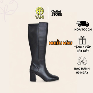  Giày Bốt Nữ Ống Cao Da Thật Bốt Nữ Mũi Vuông Gót Vuông Cao 8 Phân Có Khoá Zip Thời Trang Dự Tiệc Bốt Xuất Xịn YAMI 