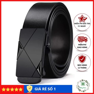 Thắt lưng nam da cao cấp, dây lưng nam mặt khóa tự động sang trọng, nịt da họa tiết màu đen TLHTĐ6
