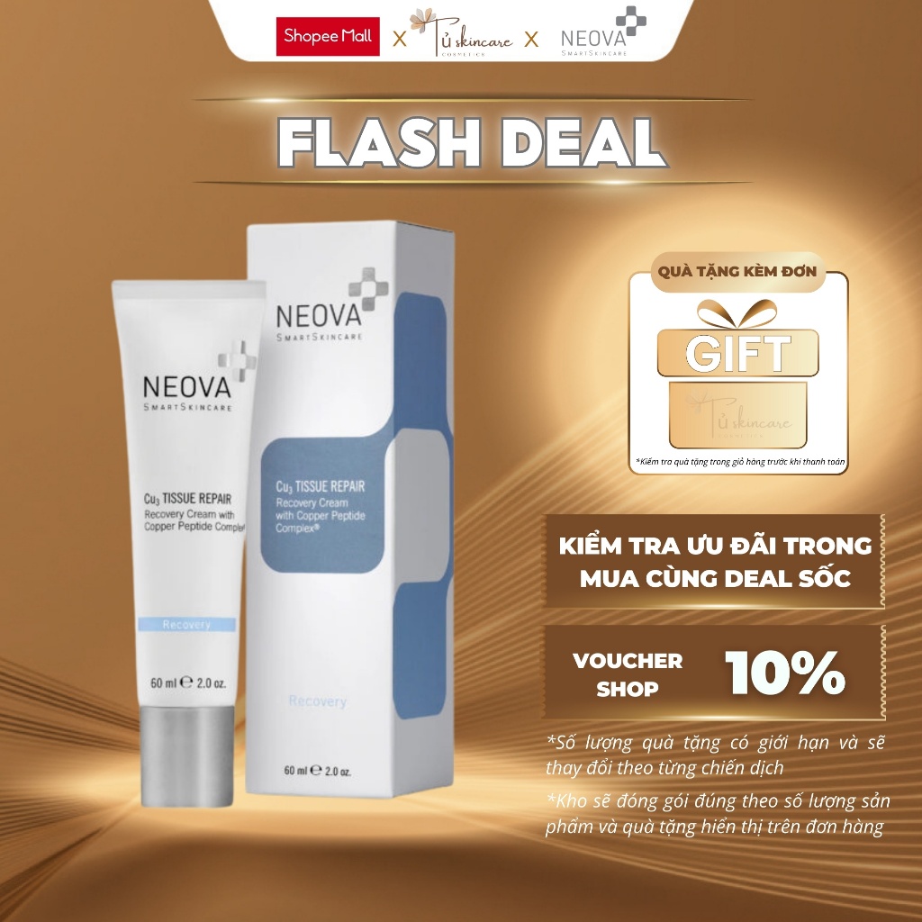 Kem Dưỡng Ẩm & Phục Hồi Da Sau Laser, Meso, Bỏng Neova Cu3 Tissue Repair 60ml