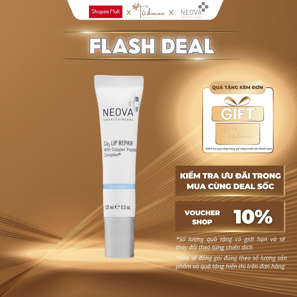  Kem Dưỡng Ẩm Môi Giúp Căng Bóng Và Hỗ Trợ Mờ Thâm Neova Cu3 Lip Repair 15ml 