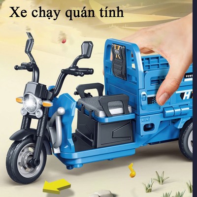 Đồ chơi xe máy ba bánh KAVY chở hàng có nhạc và đèn nâng hạ thùng xe chạy đà quán tính