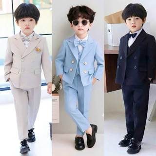 Vest Bé Trai 5 Chi Tiết MyaKids, Bộ Vest Bé Trai Gồm Áo Vest dài tay, Áo Vest Gile, Áo Sơ Mi, Nơ Và Quần Size 12-40kg