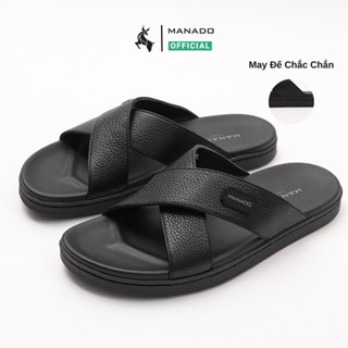 Dép Da Nam MANADO Mã MQC01, Dép Nam Quai Chéo Crossed Strap Sandal Quai Da Bò Vân Mill, May Đế Chắc Chắn - BH 6 tháng